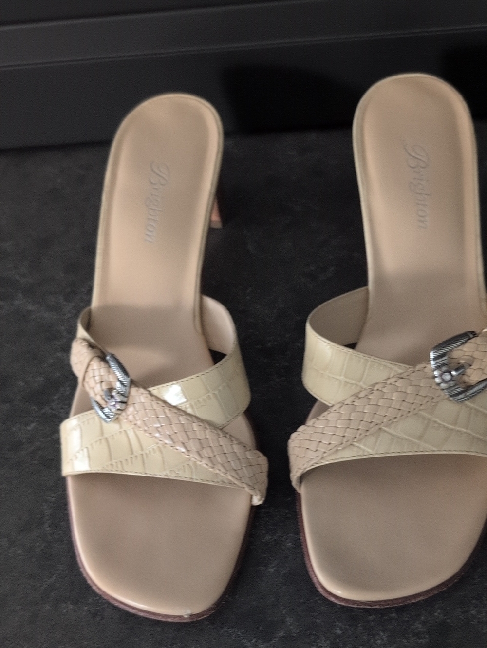 Brighton Cream Braided & Croc-Embossed Slide Mules